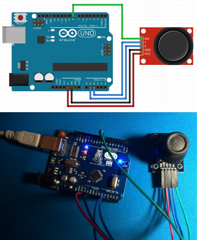 Схема подключения джойстика к Arduino