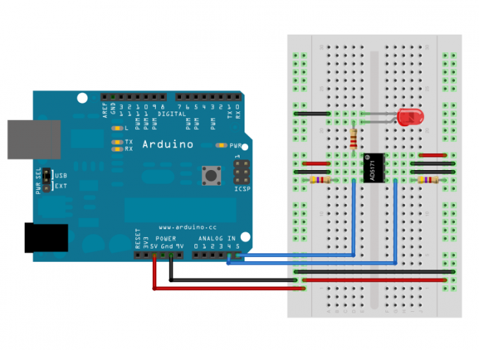 Схема управления светодиодом с помощью цифрового потенциометра и Arduino