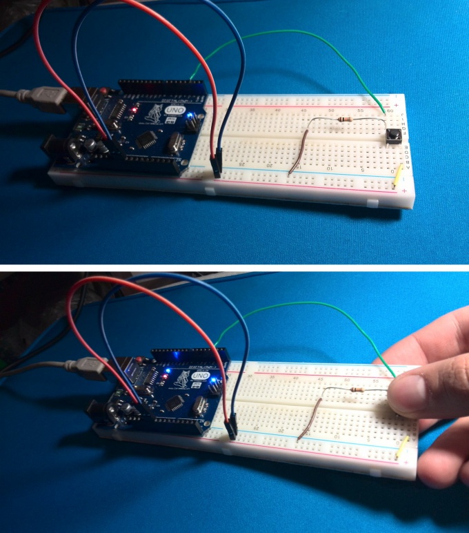 Скетч для обработки нажатий кнопки по схеме со стягивающим резистором