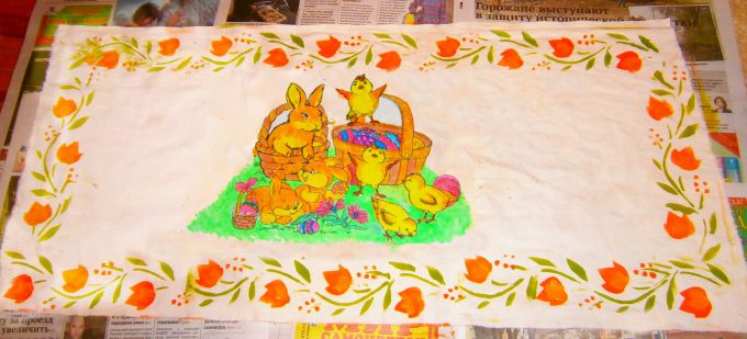 Как сделать пасхальное полотенце с помощью  раскраски-разукрашки, термобумаги и трафарета