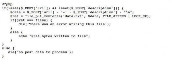 Запись данных в файл при помощи php  file_put_contents.