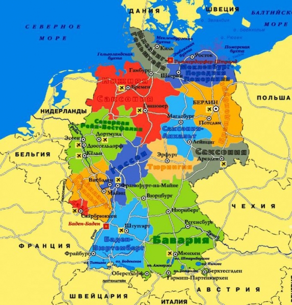 Карта восточной германии с городами